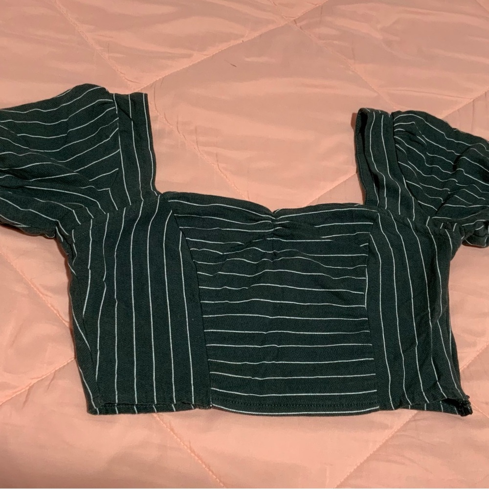 Me to We Dark Green Striped Square-Neck Crop Top